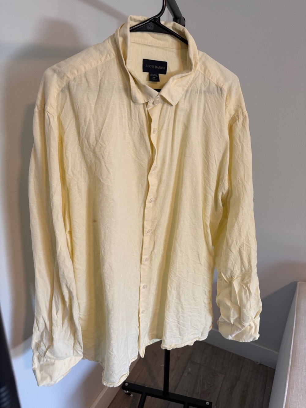 Scott Barber Men's Pale Yellow Casual Button-Down Shirt